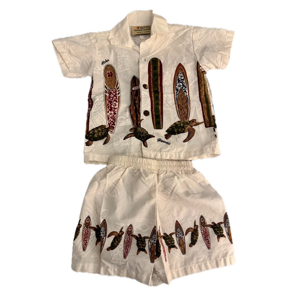 Royal Hawaiian Creations Baby Boy 6M Set - White Surfboard Turtle Aloha Luau